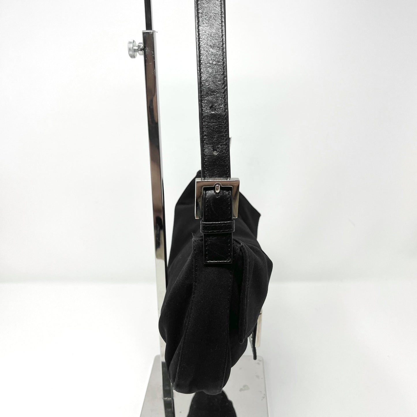 Fendi Black Neoprene Logo Buckle Leather Trim Baguette Flap Shoulder Bag