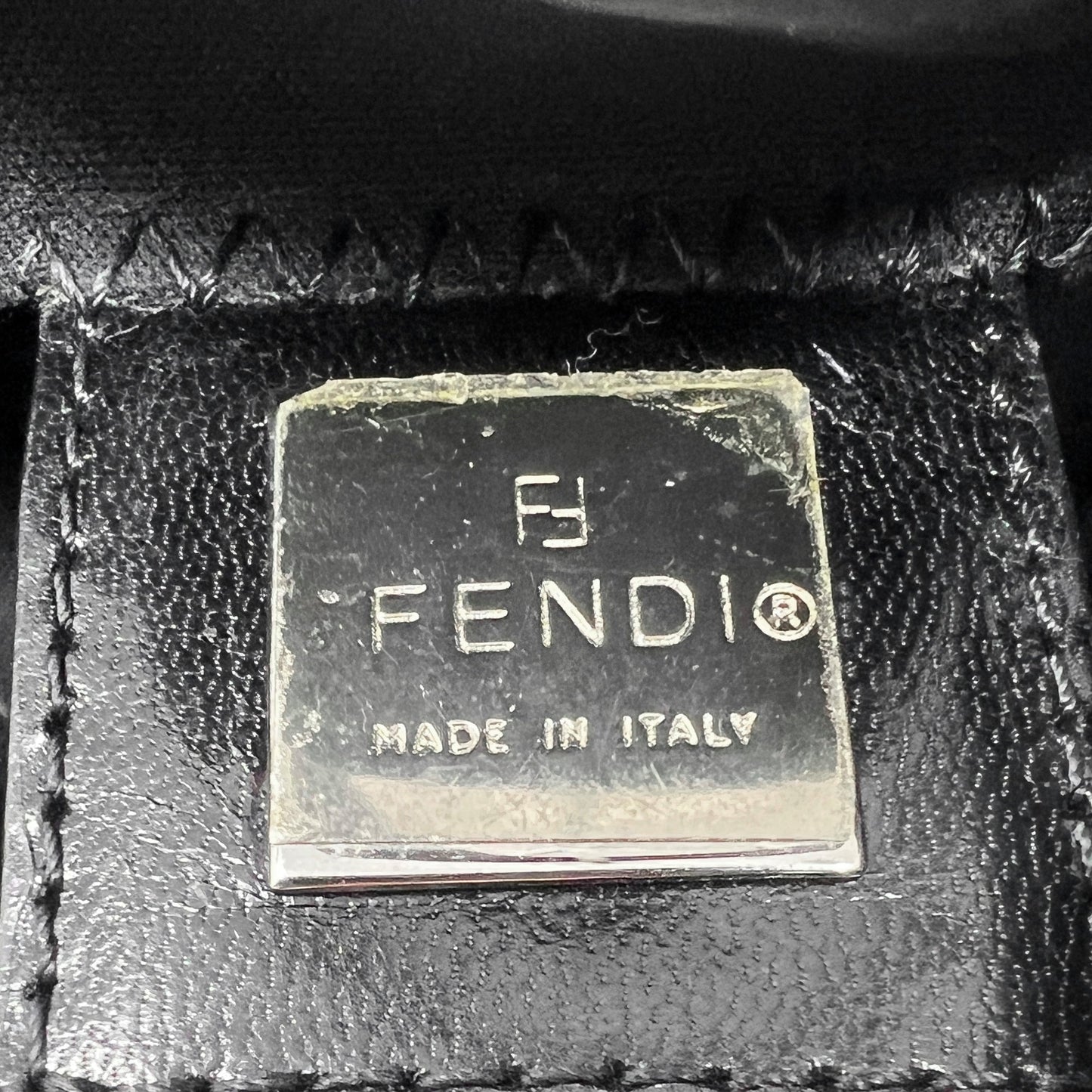 Fendi Black Neoprene Logo Buckle Leather Trim Baguette Flap Shoulder Bag