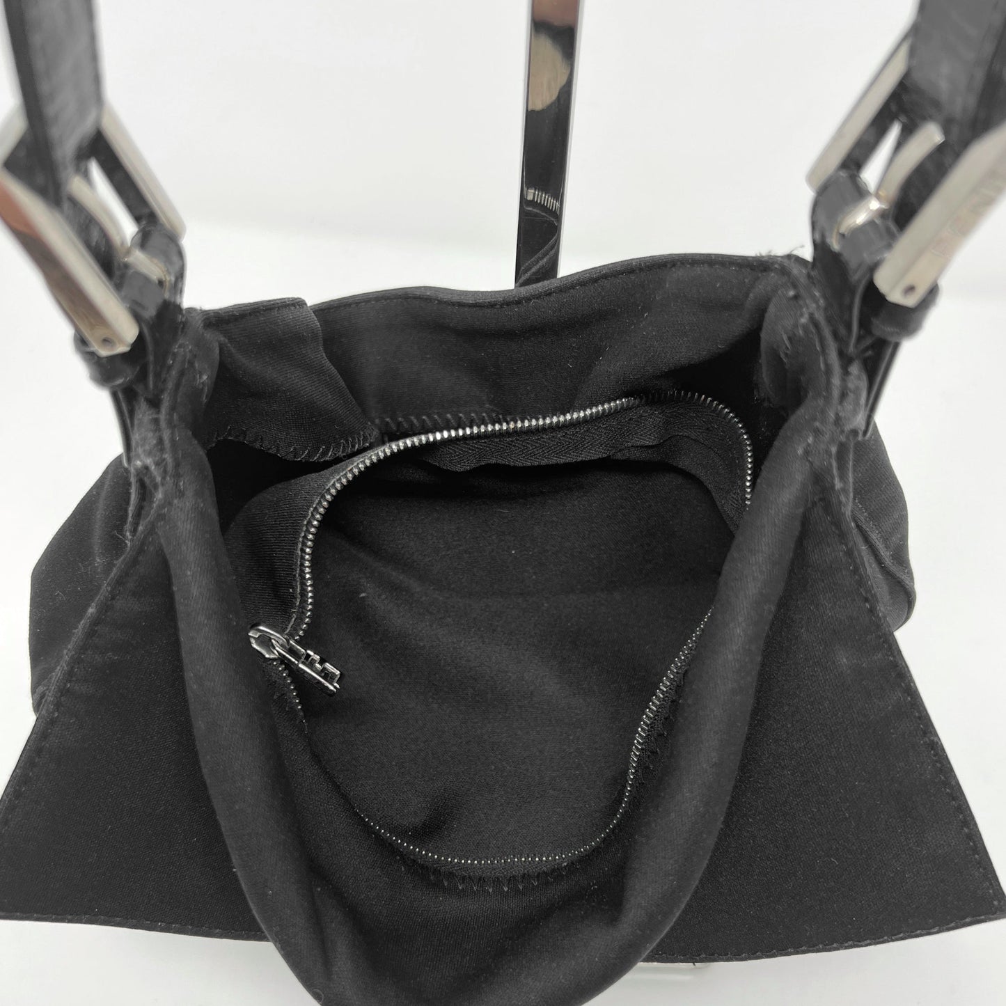 Fendi Black Neoprene Logo Buckle Leather Trim Baguette Flap Shoulder Bag