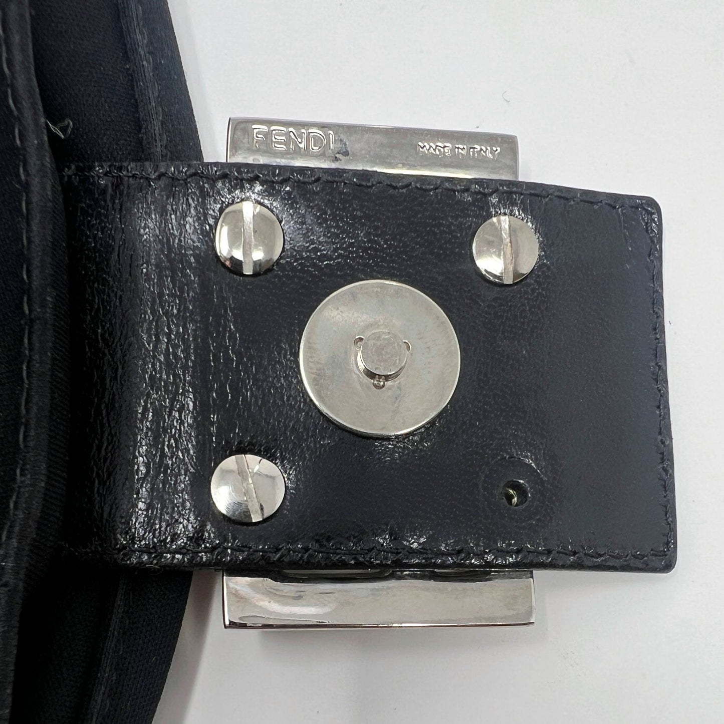 Fendi Black Neoprene Logo Buckle Leather Trim Baguette Flap Shoulder Bag