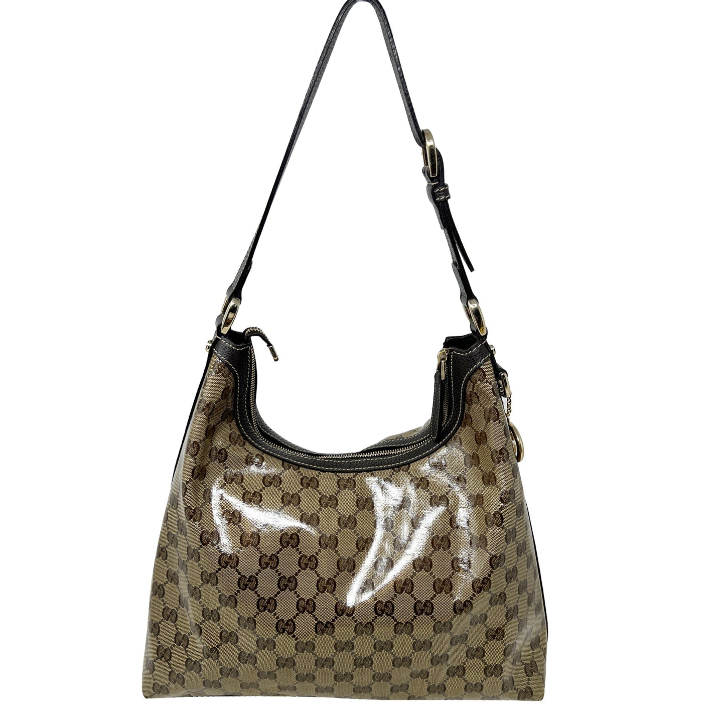 Gucci Crystal Brown GG Supreme Monogram Hobo Shoulder Bag