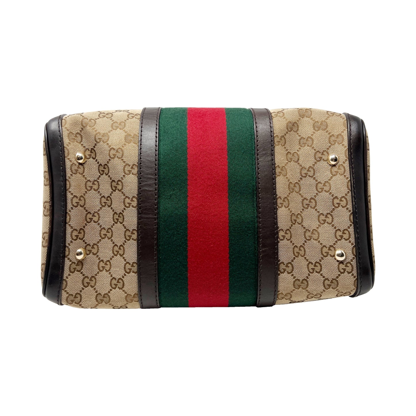 Gucci GG Supreme Monogram Leather Trim Vintage Web Boston Bag