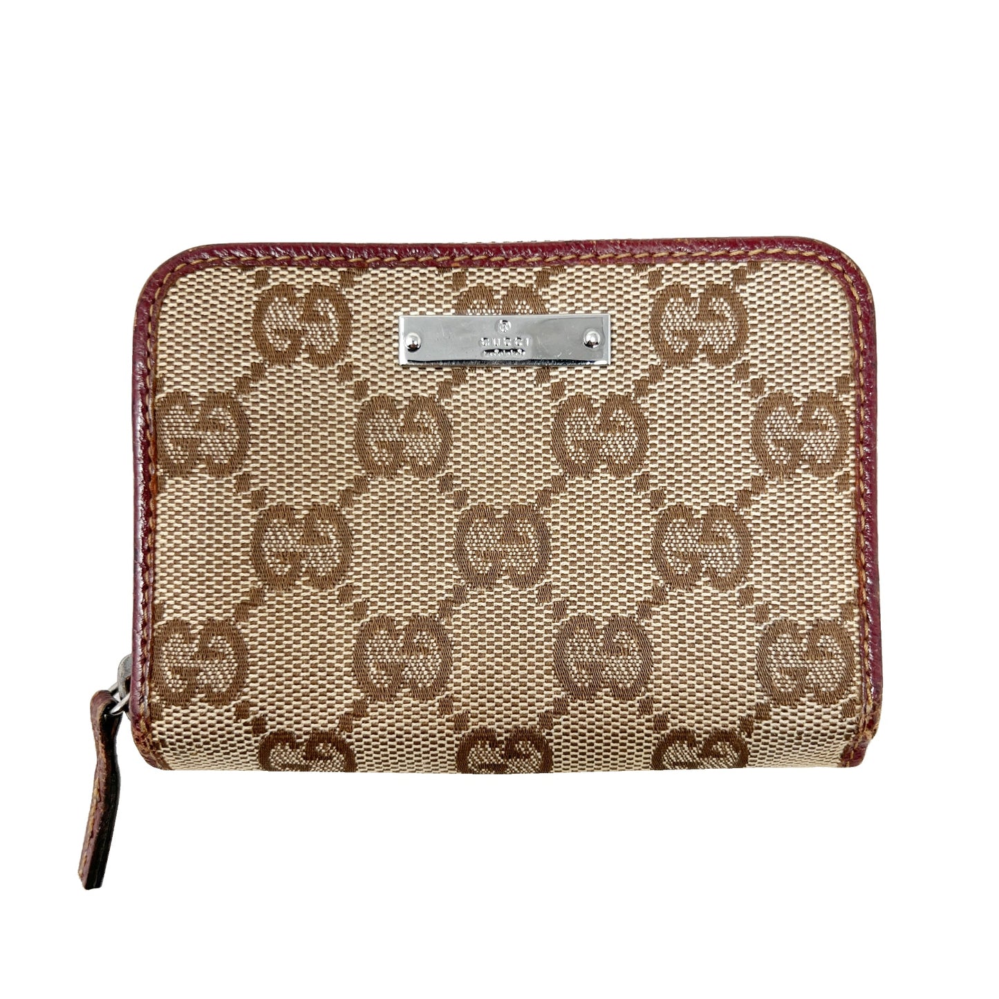 Gucci Supreme GG Logo Monogram Canvas Leather Trim Zip Around Card Case Wallet