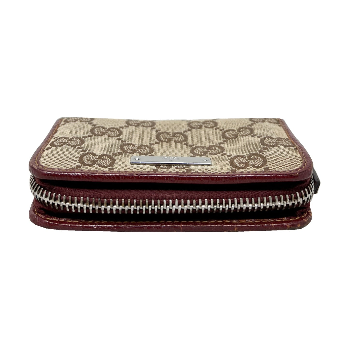 Gucci Supreme GG Logo Monogram Canvas Leather Trim Zip Around Card Case Wallet