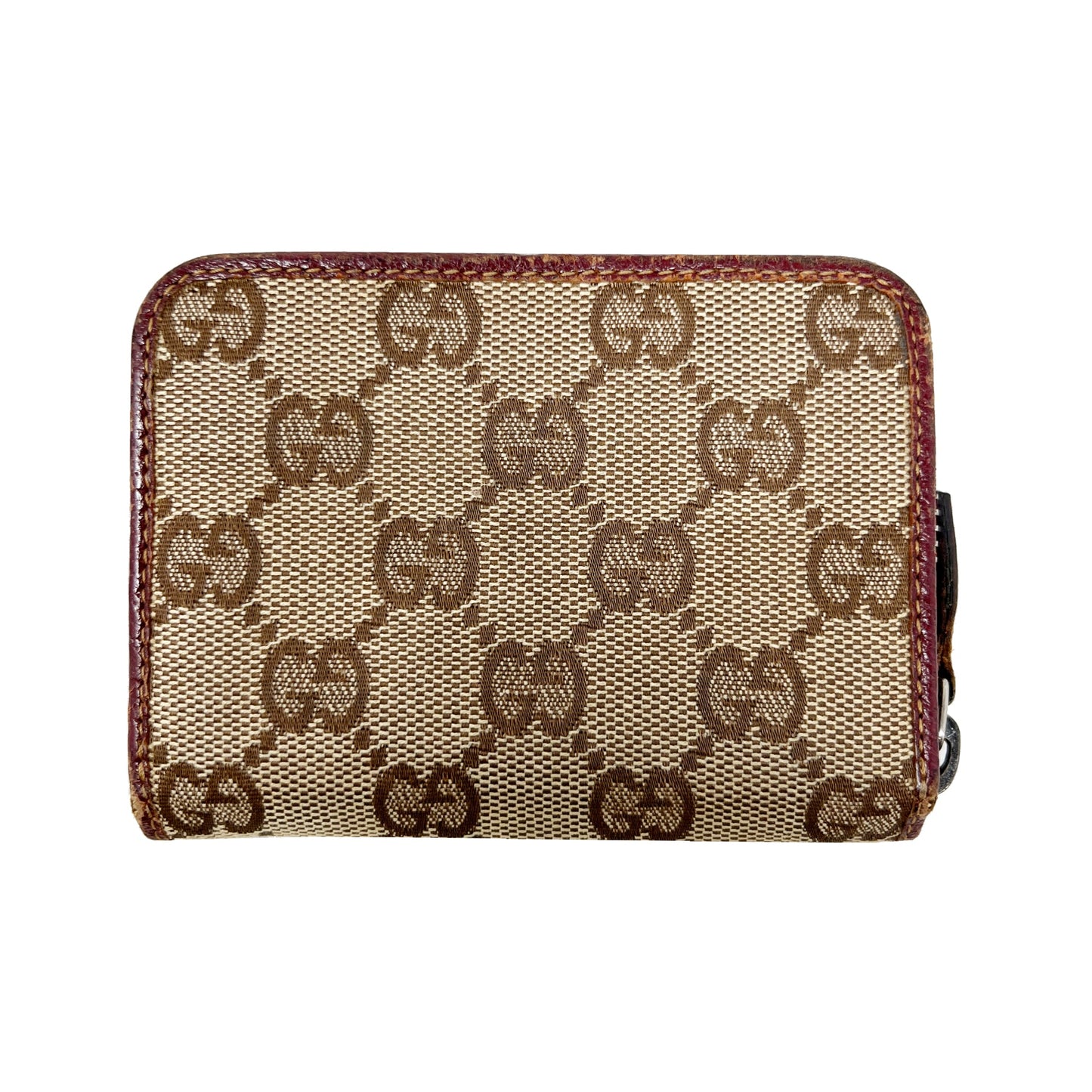Gucci Supreme GG Logo Monogram Canvas Leather Trim Zip Around Card Case Wallet