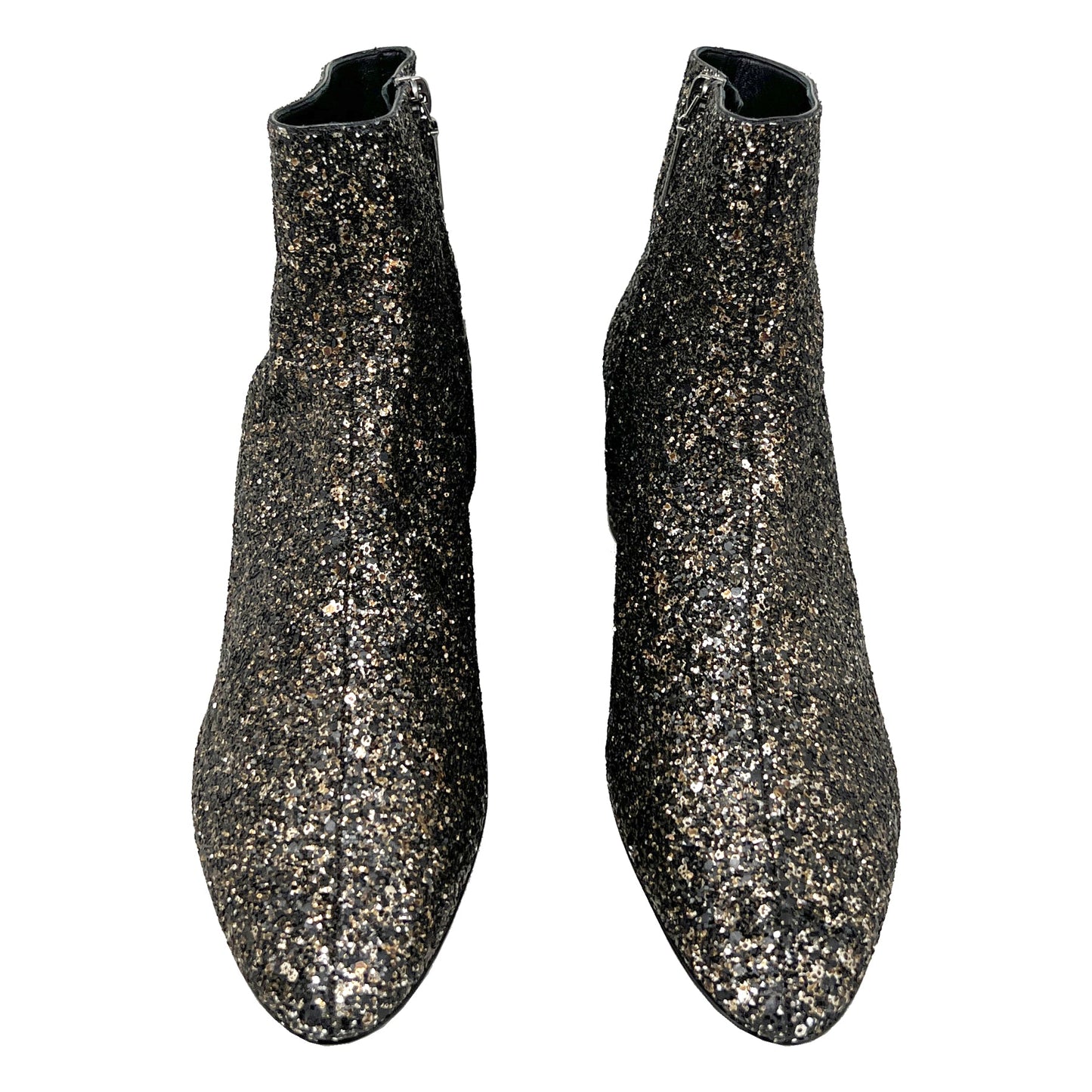 Saint Laurent Loulou 50 Metallic Glitter Low Heel Almond Toe Ankle Boots Size EU 38.5