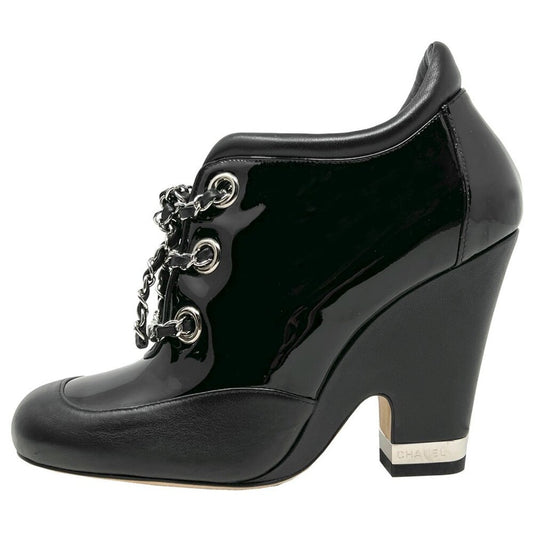 Chanel Black Patent Chain Wedge Booties – Spring 2014 Size 38.5