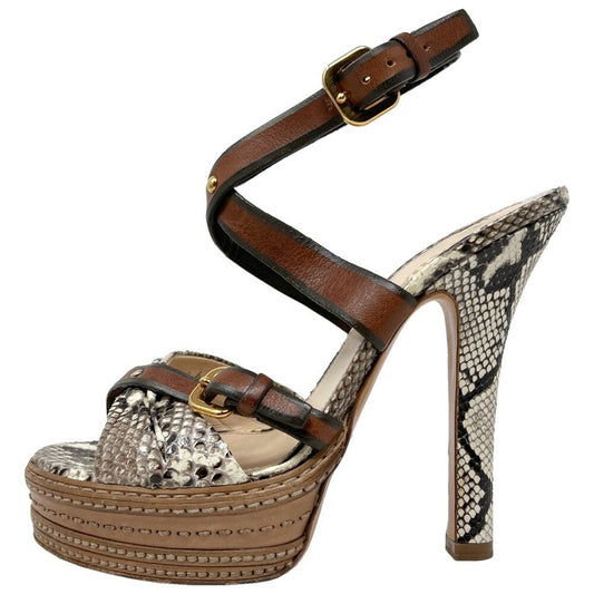 Prada Python Snakeskin Leather Ankle Strap Platform Sandals Size 37