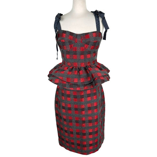 Silvia Tcherassi Red Grey Tartan Plaid Delaney Skirt and Dakia Top Set Dress