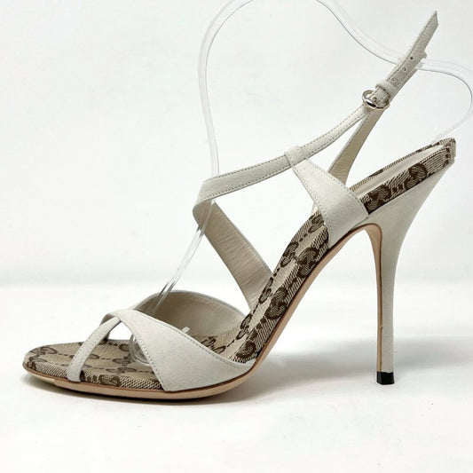 Gucci Mystic White Suede GG Monogram Strappy Stiletto Sandals 8.5B