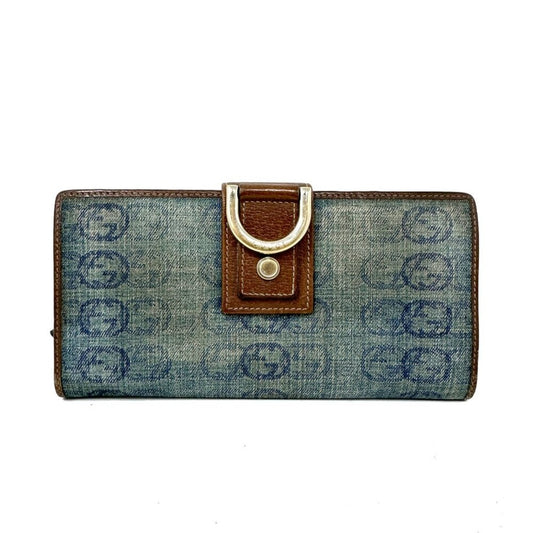 Gucci Denim GG Monogram Canvas and Leather Wallet with D-Ring Closure