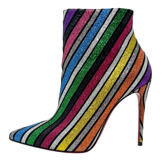 Christian Louboutin So Kate Multicolor Rainbow Glitter Pointed Toe Ankle Boots