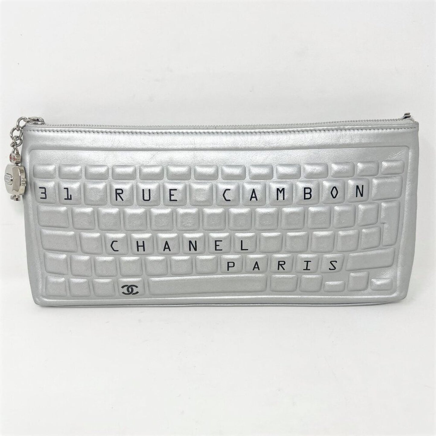 Chanel 2017 Spring Collection Silver Leather Charm Rue Cambon Keyboard Bag