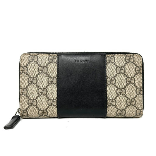 Gucci Supreme Monogram Logo Zip-Around Wallet with Black Leather Trim