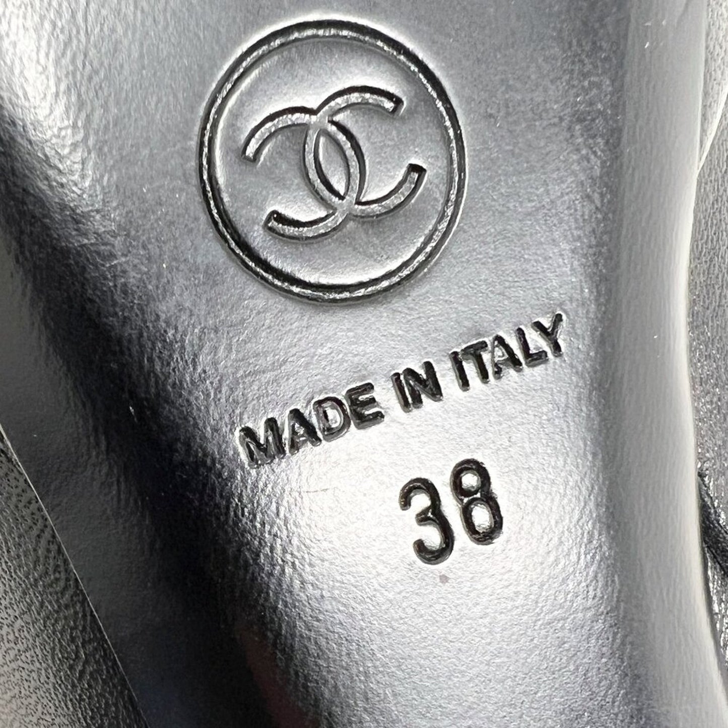 Chanel Black Leather Chain Heel Booties EU 38 CC Cap Toe Ankle Boots