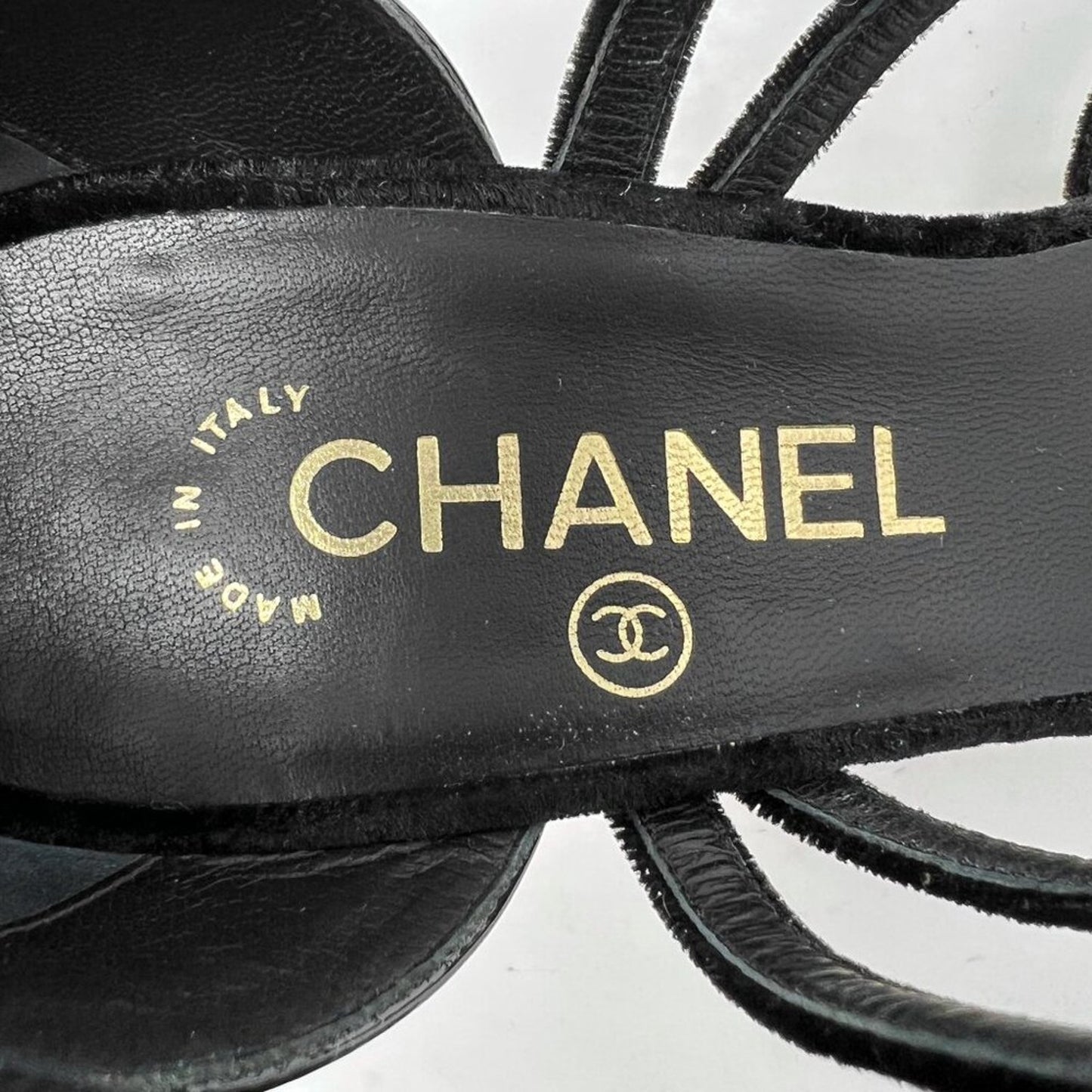 Chanel Black Velvet & Patent Leather Buckle Strappy Sandals – Size 37