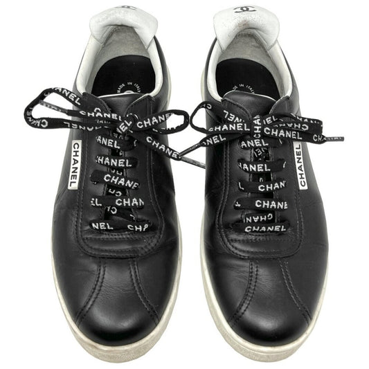 Chanel Black Leather Weekender Rubber Sole Sneakers with Logo Laces