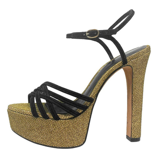 Alexandre Birman Berthe Black Suede & Gold Metallic Platform Sandals