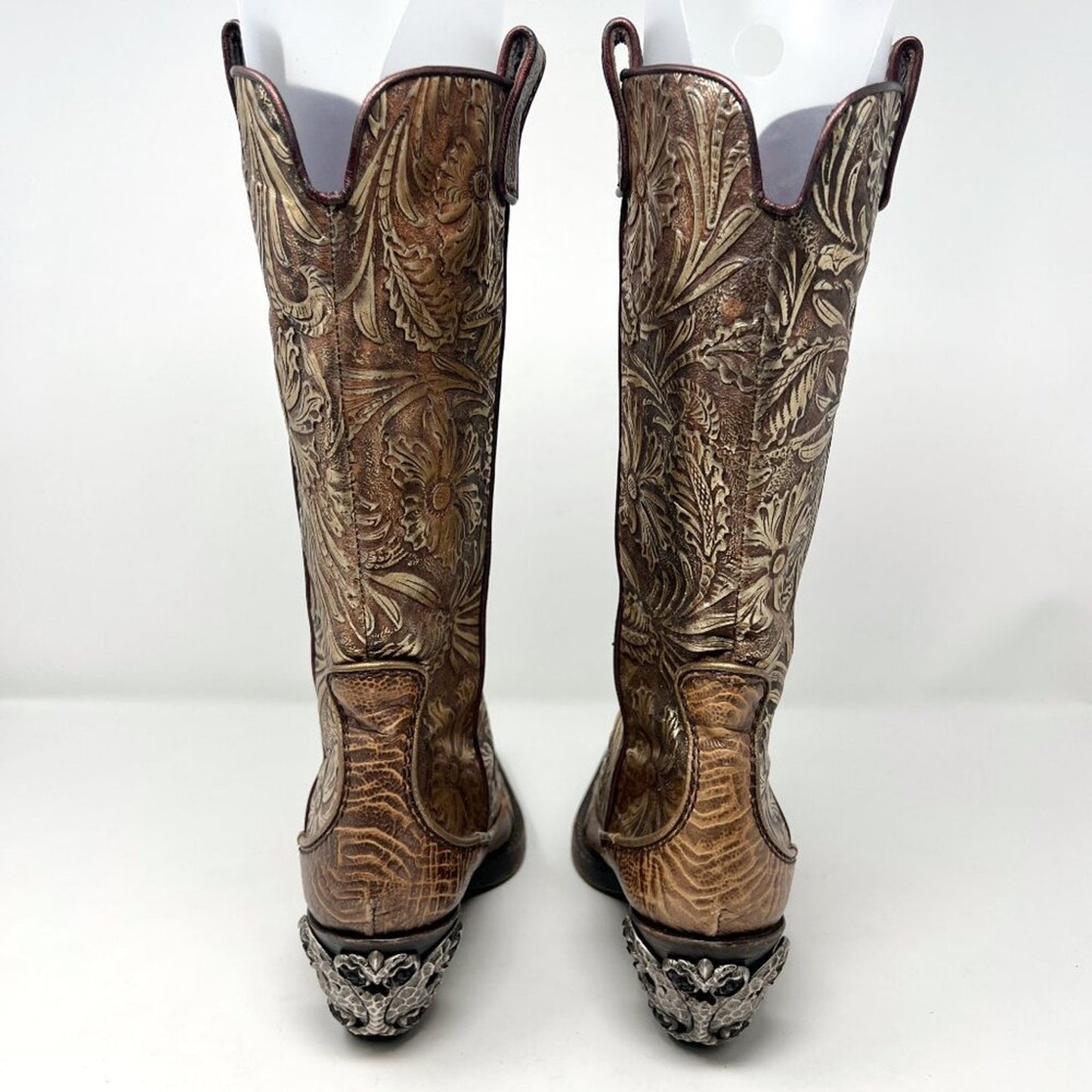 Giuseppe Zanotti Rare Vintage Gold Tooled Leather Western Cowboy Boots Size 6