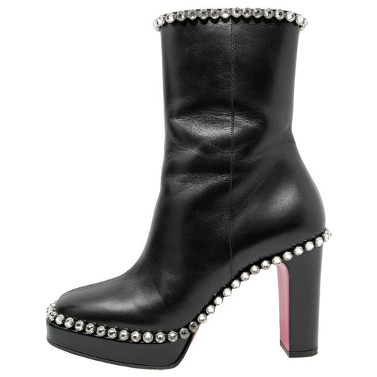 Gucci Olympia Crystal-Studded Black Leather Platform Boots