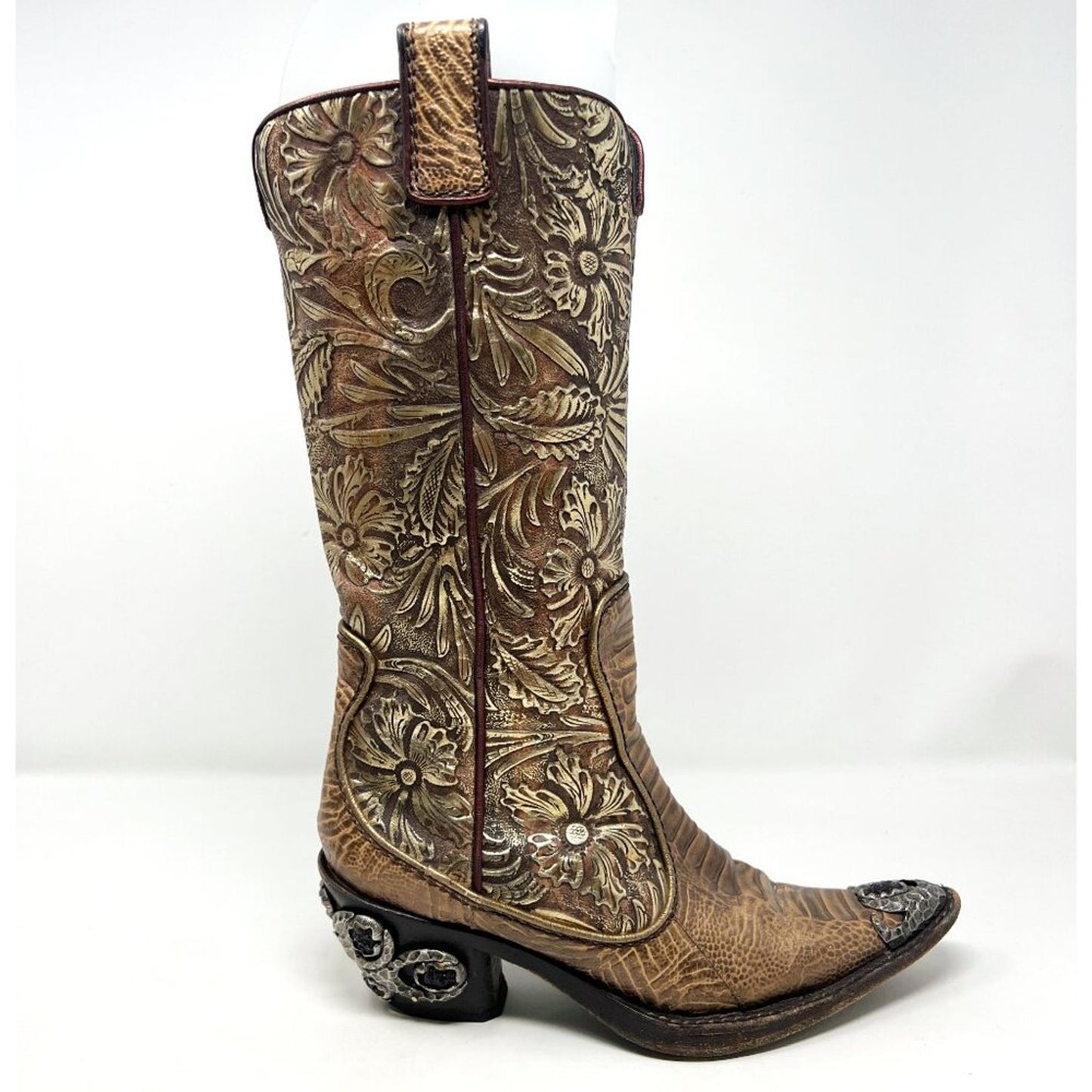 Giuseppe Zanotti Rare Vintage Gold Tooled Leather Western Cowboy Boots Size 6
