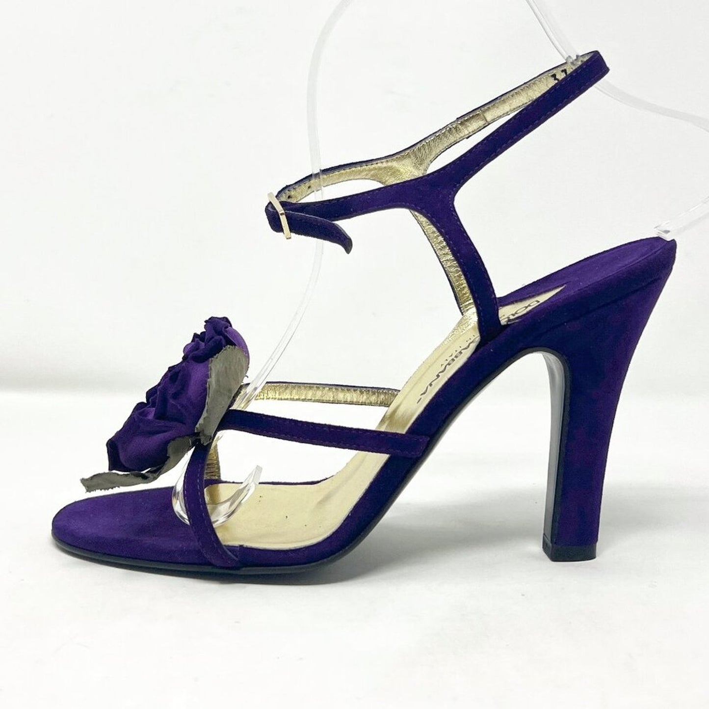 Vintage Y2K Dolce & Gabbana Suede Floral Ankle-Strap Heels Purple 37.5