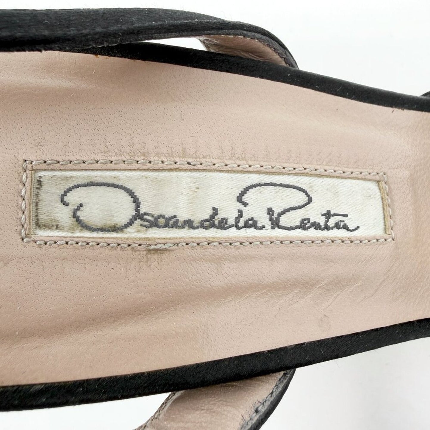 Oscar de la Renta Black Satin Crystal Bow Slingback Heels 36.5