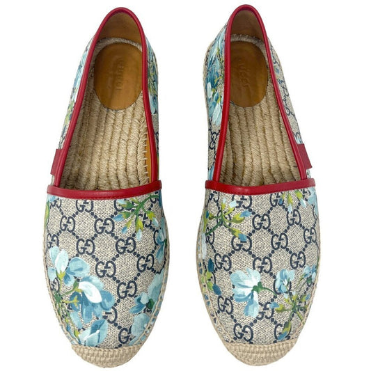 Gucci Bloom Blue Supreme Logo Monogram Floral Print Flats Espadrilles