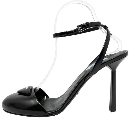 Prada Black Leather Round Toe Pumps with Triangle Logo