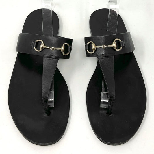 Gucci Black Leather Horsebit Detail Thong Flat Sandals