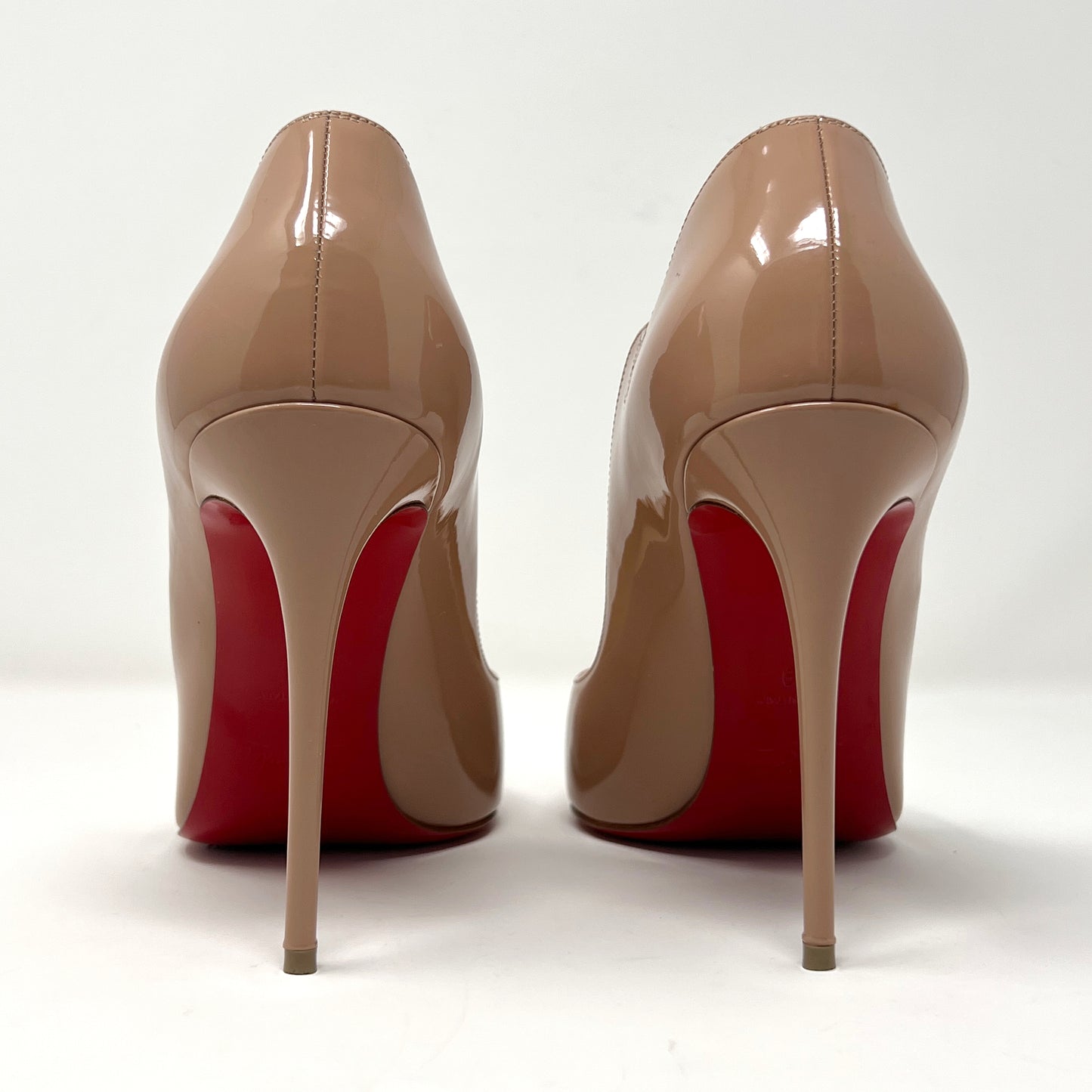 Christian Louboutin Hot Chick 100 Pointed Patent Leather Nude Tan Heels Pumps Size EU 39