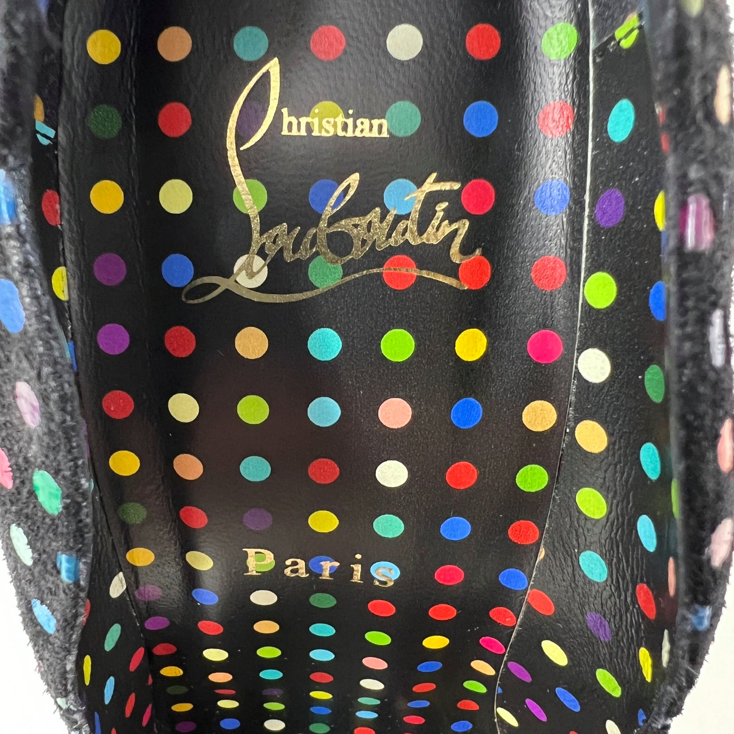 Christian Louboutin Hot Chick 100 Black Suede Multicolor Polkadot Heels Pumps Size EU 41