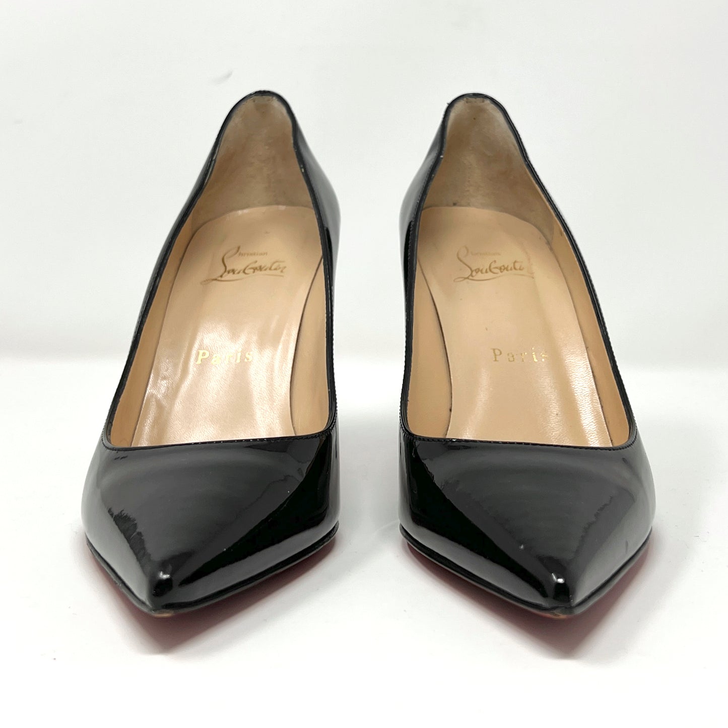 Christian Louboutin Black Patent Leather Kate 100 Pointed Toe Heels Pumps Size EU 36.5