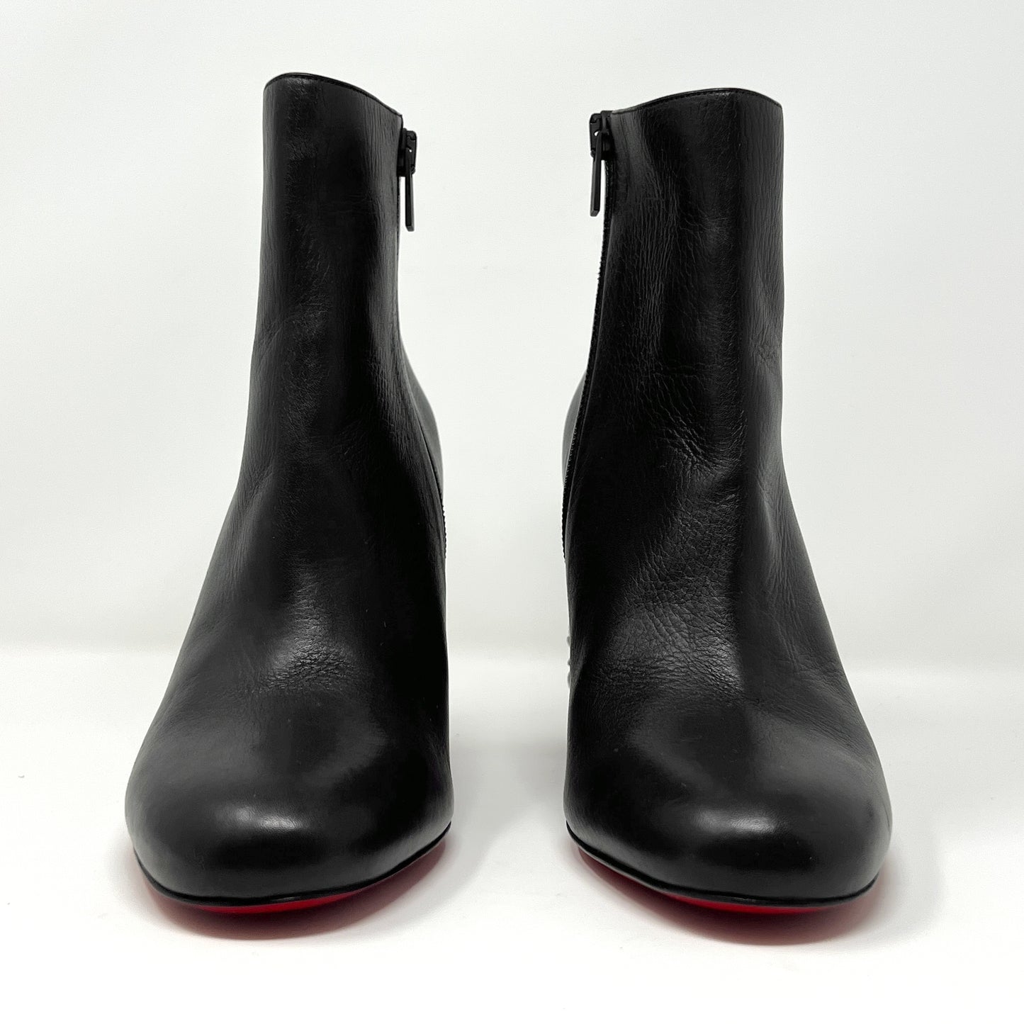 Christian Louboutin Bas Relief Pietra 85 Black Leather Carved Block Heel Boots Size EU 39.5