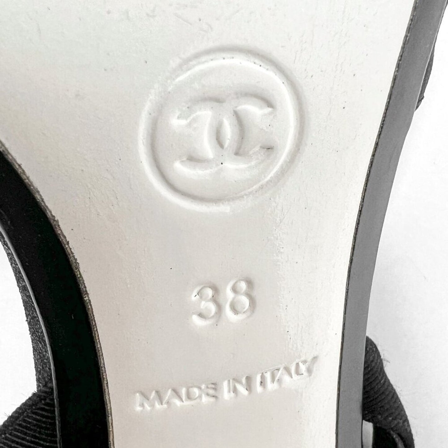 Chanel Camellia Bow Grosgrain Slingback Heels Black/White EU 38 85mm