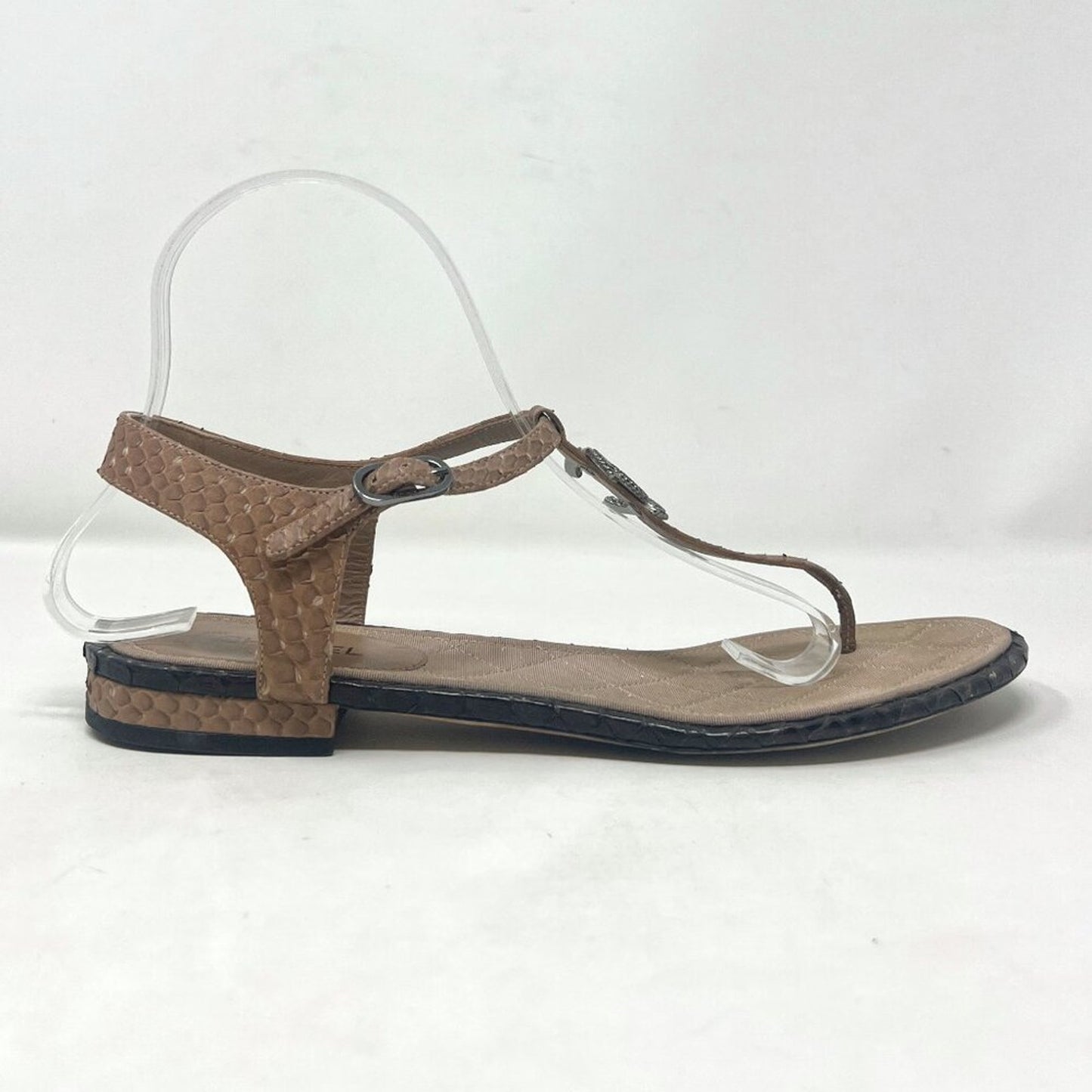 Chanel Python Leather CC Logo T-Strap Sandals Tan/Black EU39.5