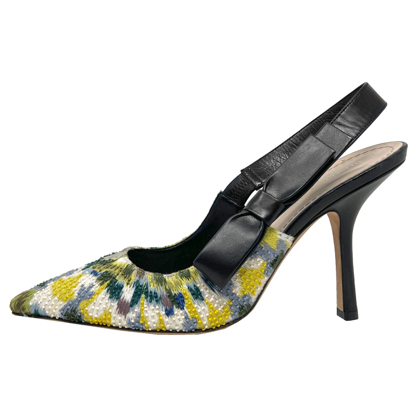 Dior Sweet- D Beaded Embroidered Multicolor Pointed Toe Slingback Pumps Heels