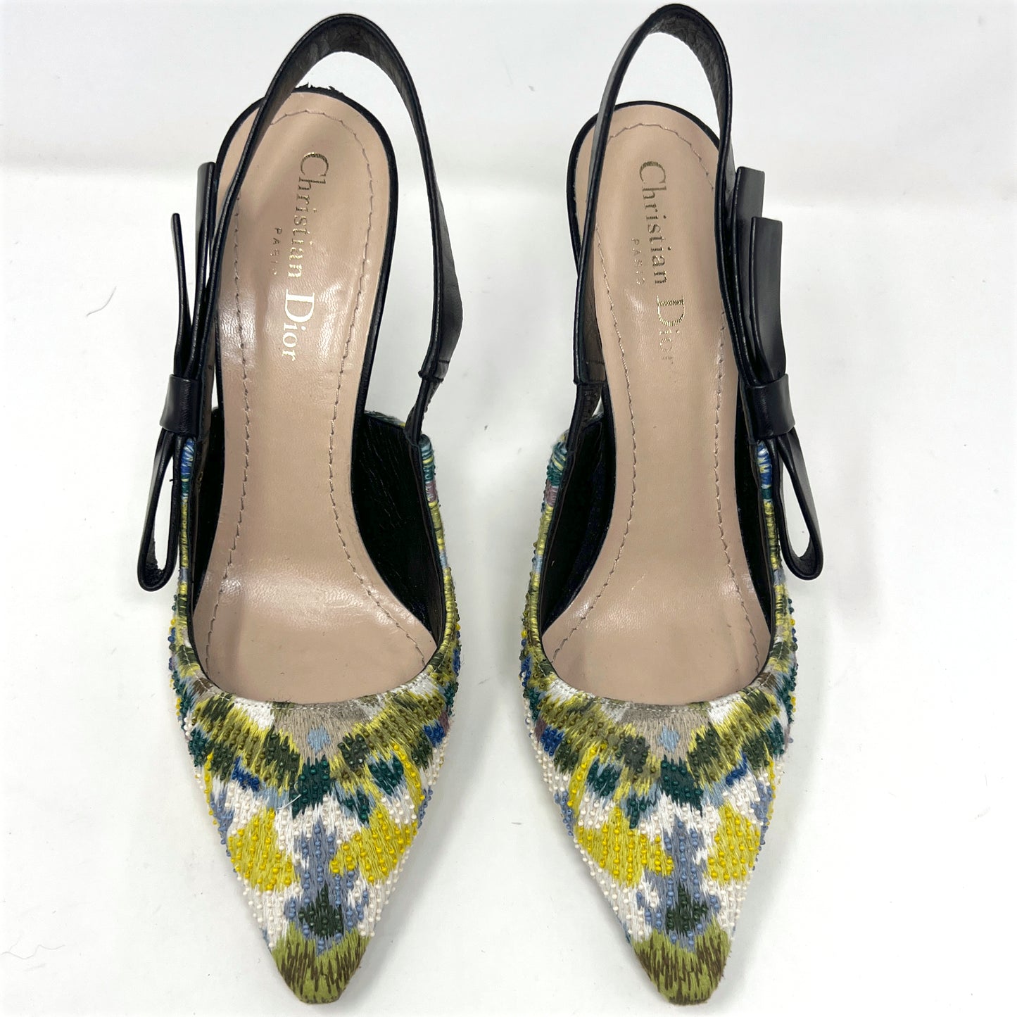 Dior Sweet- D Beaded Embroidered Multicolor Pointed Toe Slingback Pumps Heels