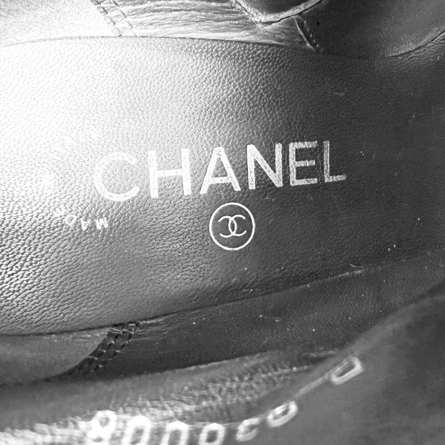 Chanel Black Leather Chain Heel Booties EU 38 CC Cap Toe Ankle Boots