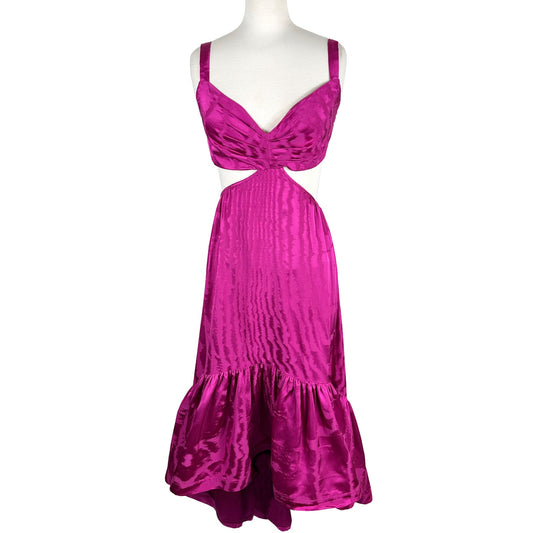 Silvia Tcherassi Galgano Silk Faille Magenta Ripple Pink Cutout Midi Dress Small