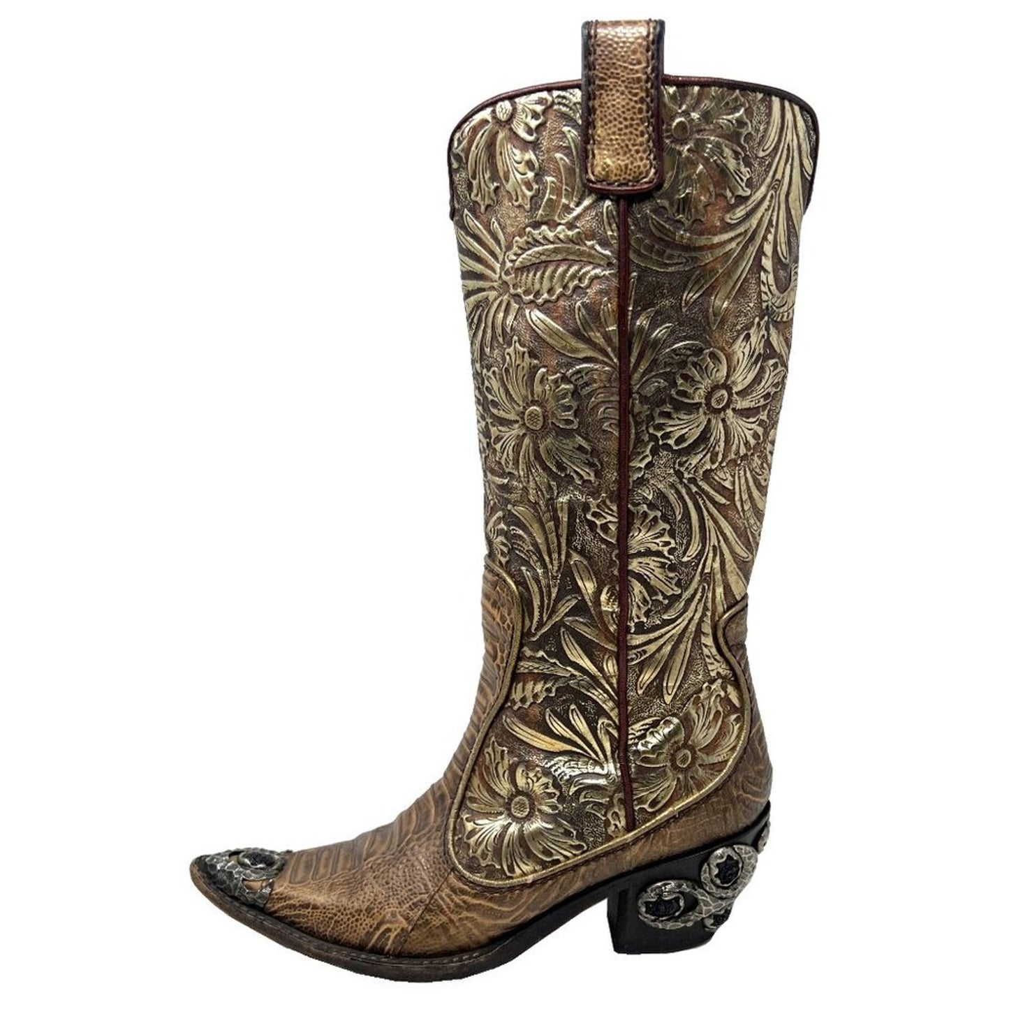 Giuseppe Zanotti Rare Vintage Gold Tooled Leather Western Cowboy Boots Size 6