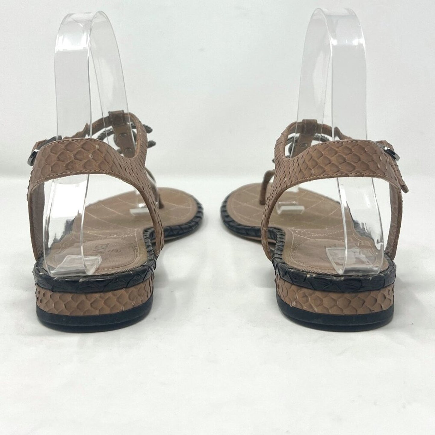 Chanel Python Leather CC Logo T-Strap Sandals Tan/Black EU39.5