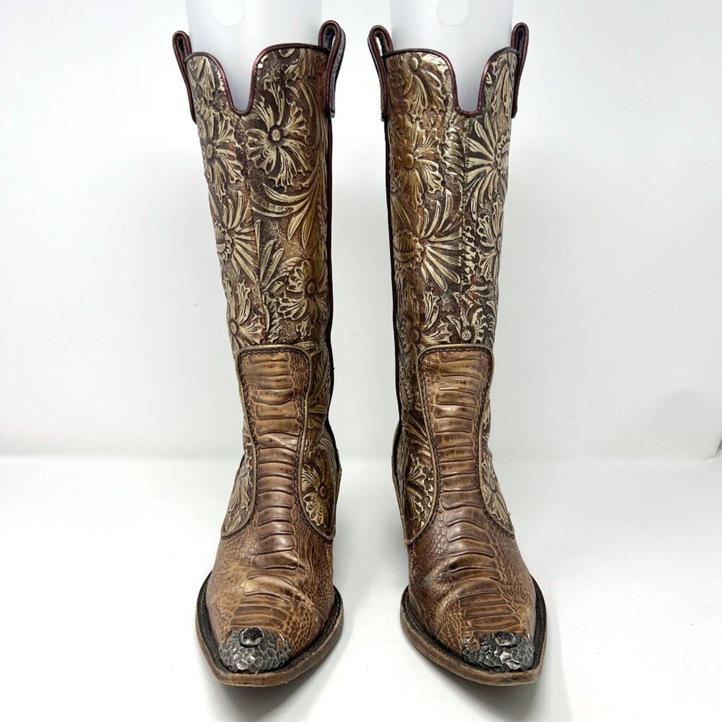 Giuseppe Zanotti Rare Vintage Gold Tooled Leather Western Cowboy Boots Size 6