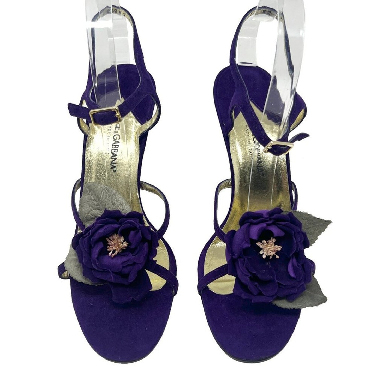 Vintage Y2K Dolce & Gabbana Suede Floral Ankle-Strap Heels Purple 37.5