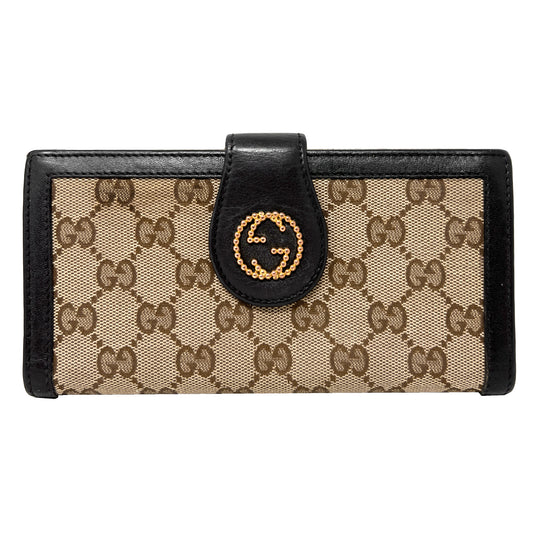 Gucci Scarlett Brown Monogram Canvas Logo Leather Trim Wallet