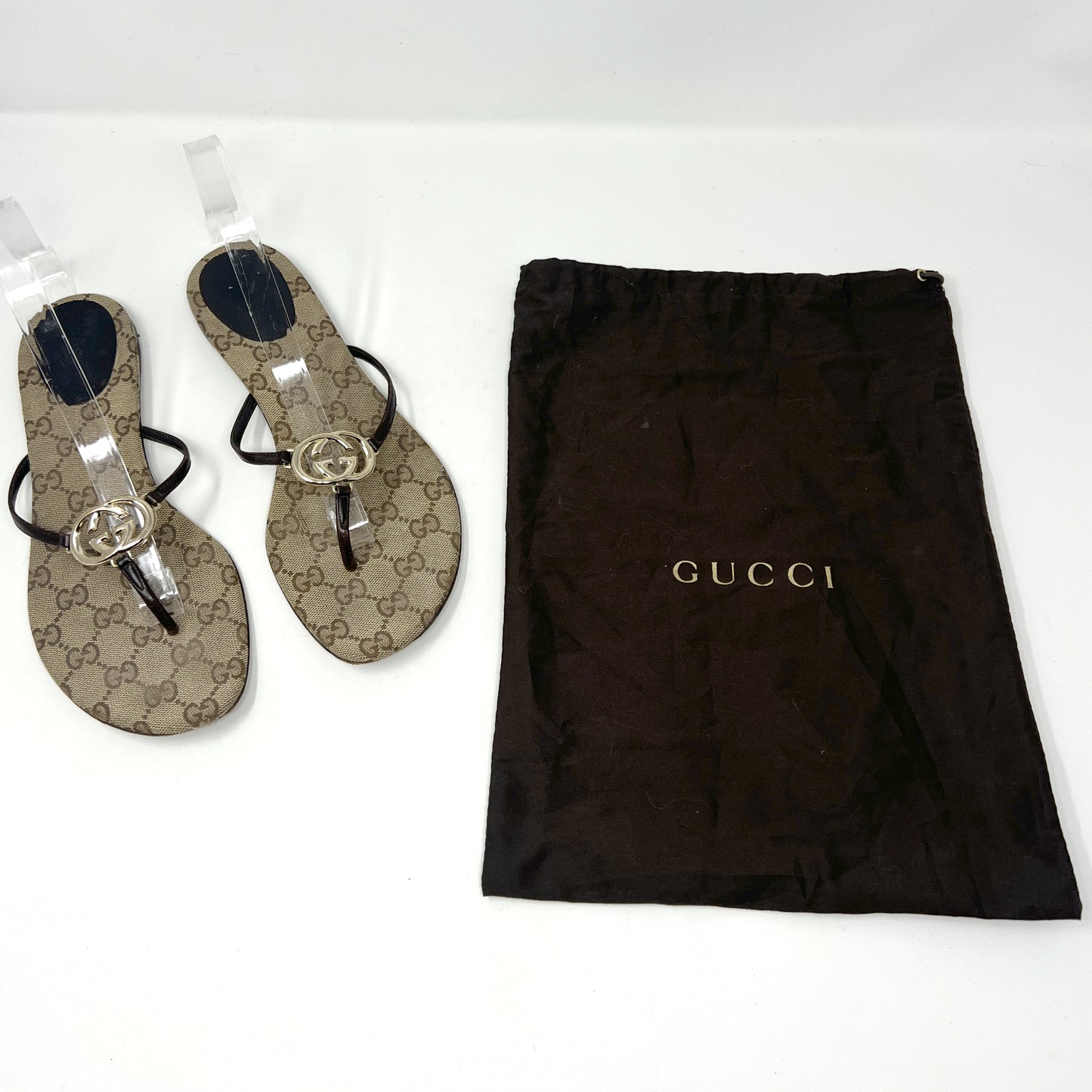 Gucci Supreme Logo Monogram Canvas Vintage Flip Flop Flat Sandals Size US 8.5