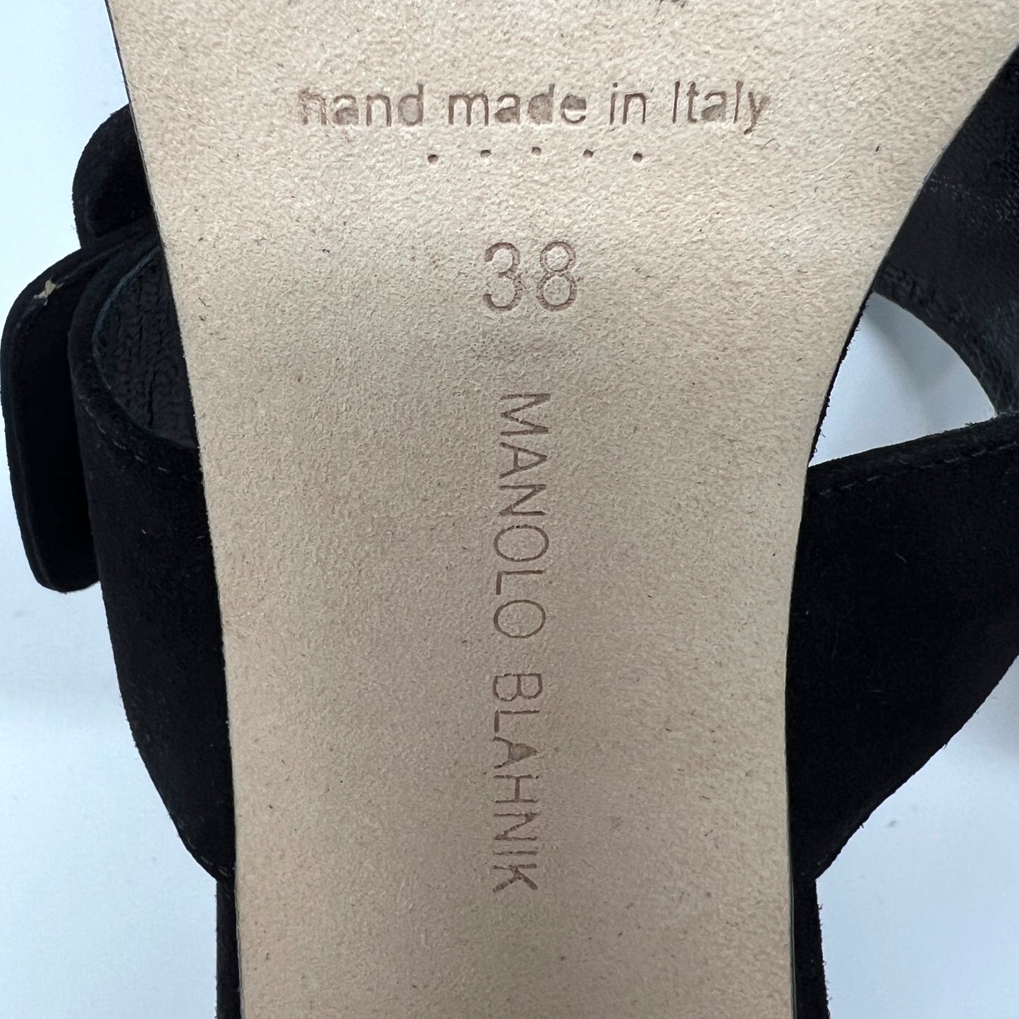 Manolo Blahnik Black Suede Titubanew Double Strap Buckle Block Heel Sandals Size EU 38