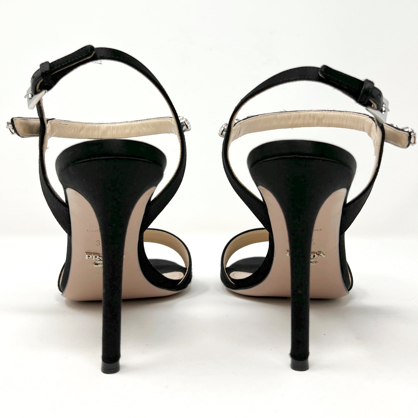 Prada Black Satin Crystal Embellished Sandals Size EU 38.5