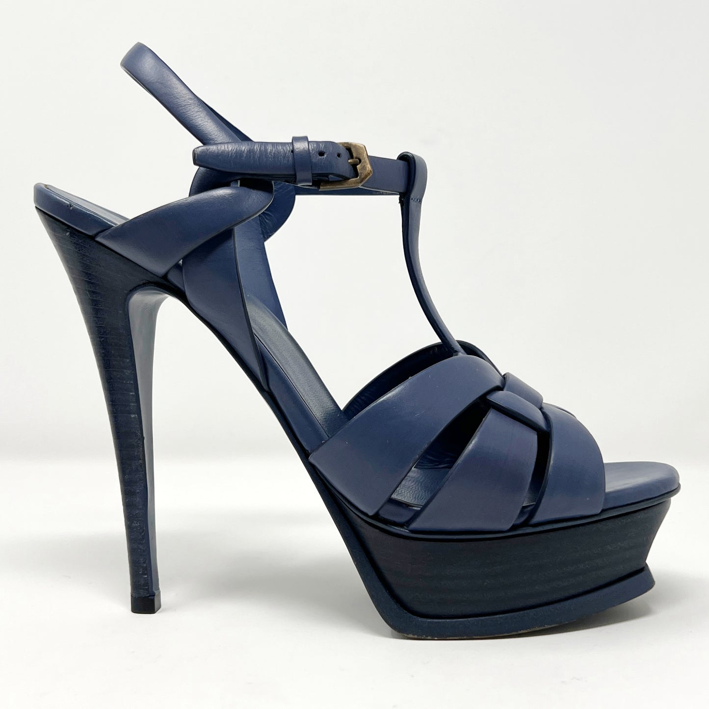 Saint Laurent Tribute Blue Leather Platform High Heels Sandals
