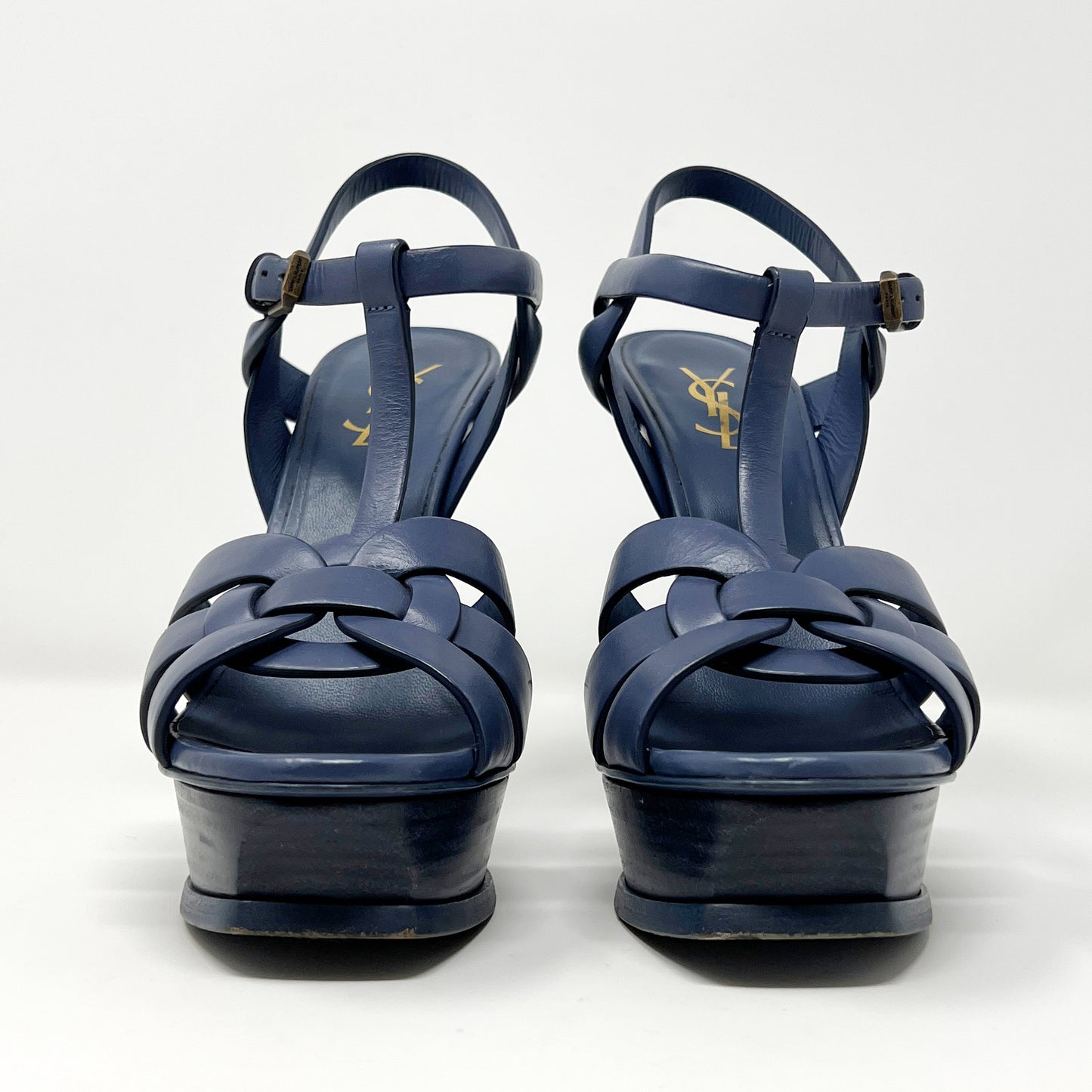 Saint Laurent Tribute Blue Leather Platform High Heels Sandals